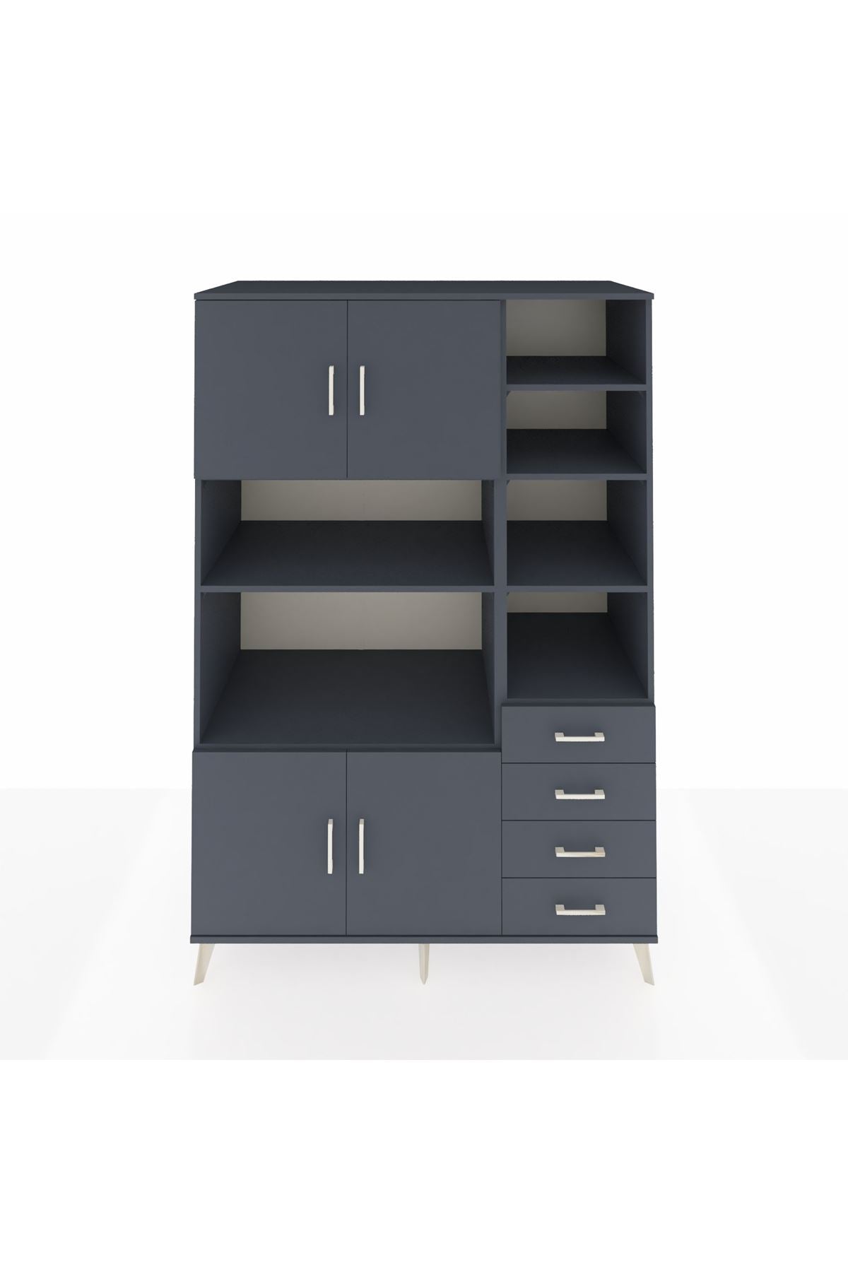 Kronos Dolap 9 Raflı 4 Çekmeceli 4 Kapaklı 132x59x195 Antrasit-Antrasit/Antrasit