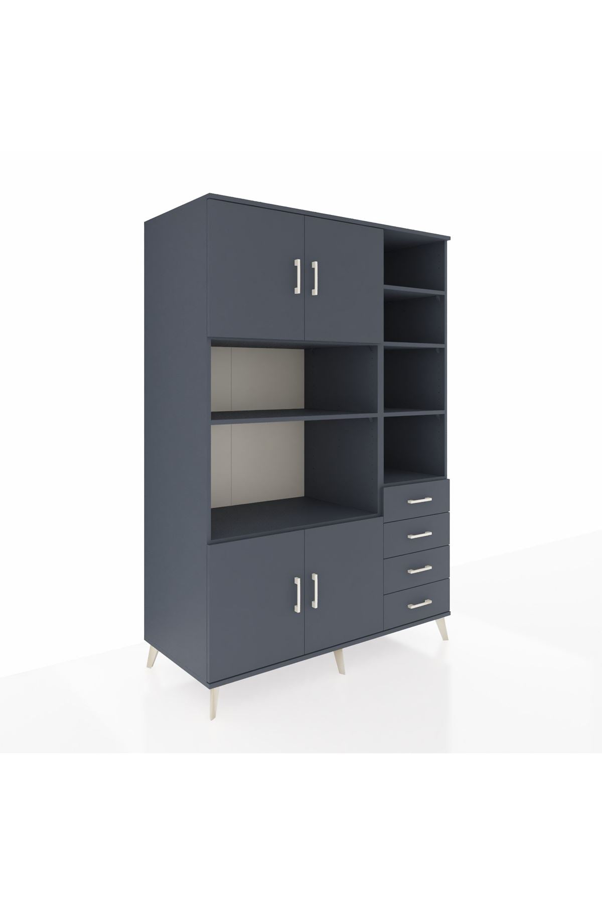 Kronos Dolap 9 Raflı 4 Çekmeceli 4 Kapaklı 132x59x195 Antrasit-Antrasit/Antrasit