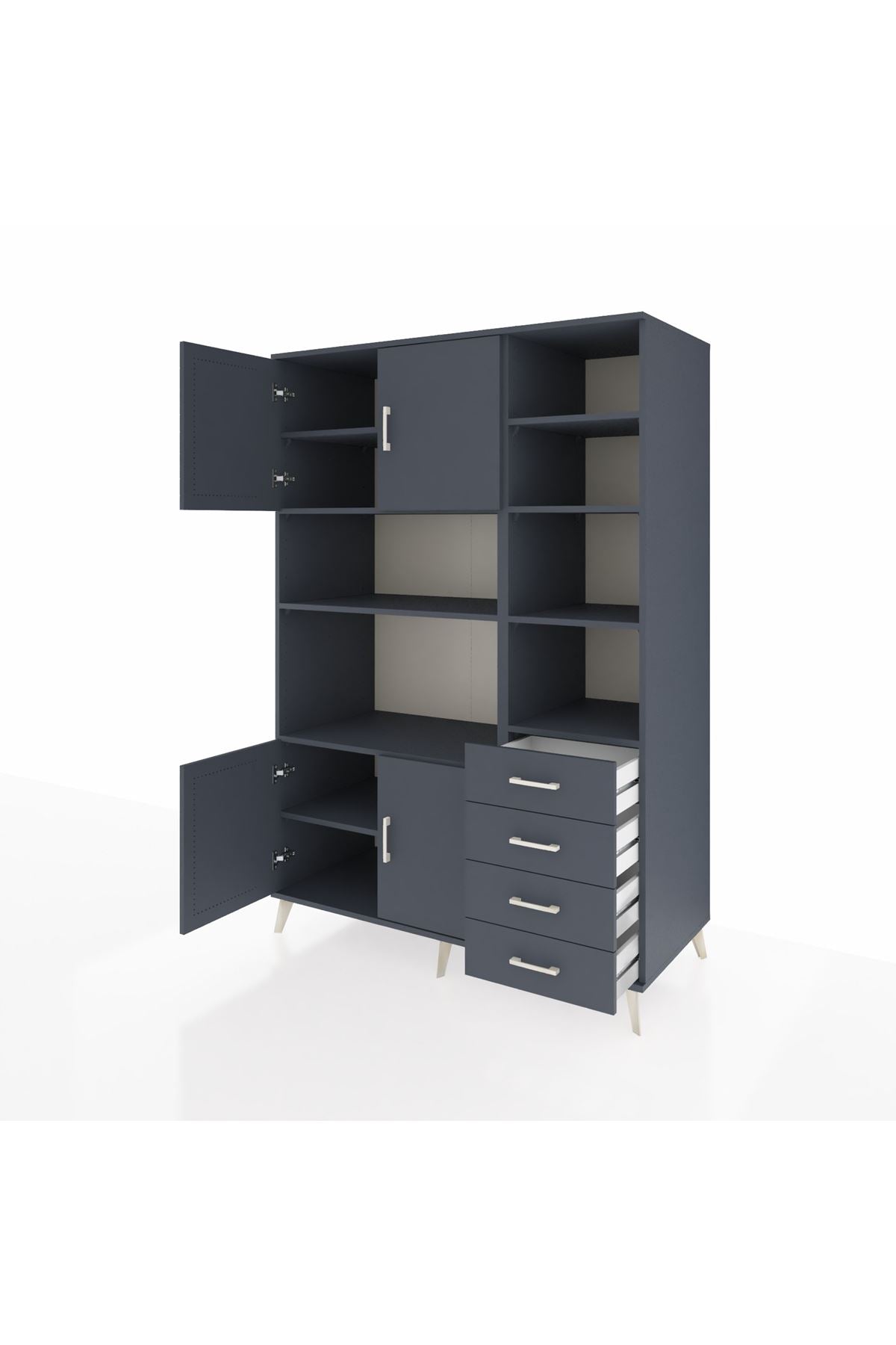 Kronos Dolap 9 Raflı 4 Çekmeceli 4 Kapaklı 132x59x195 Antrasit-Antrasit/Antrasit