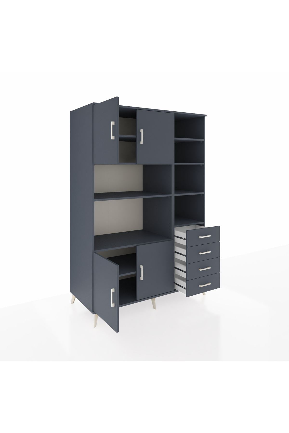 Kronos Dolap 9 Raflı 4 Çekmeceli 4 Kapaklı 132x59x195 Antrasit-Antrasit/Antrasit