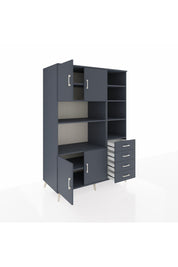 Kronos Dolap 9 Raflı 4 Çekmeceli 4 Kapaklı 132x59x195 Antrasit-Antrasit/Antrasit