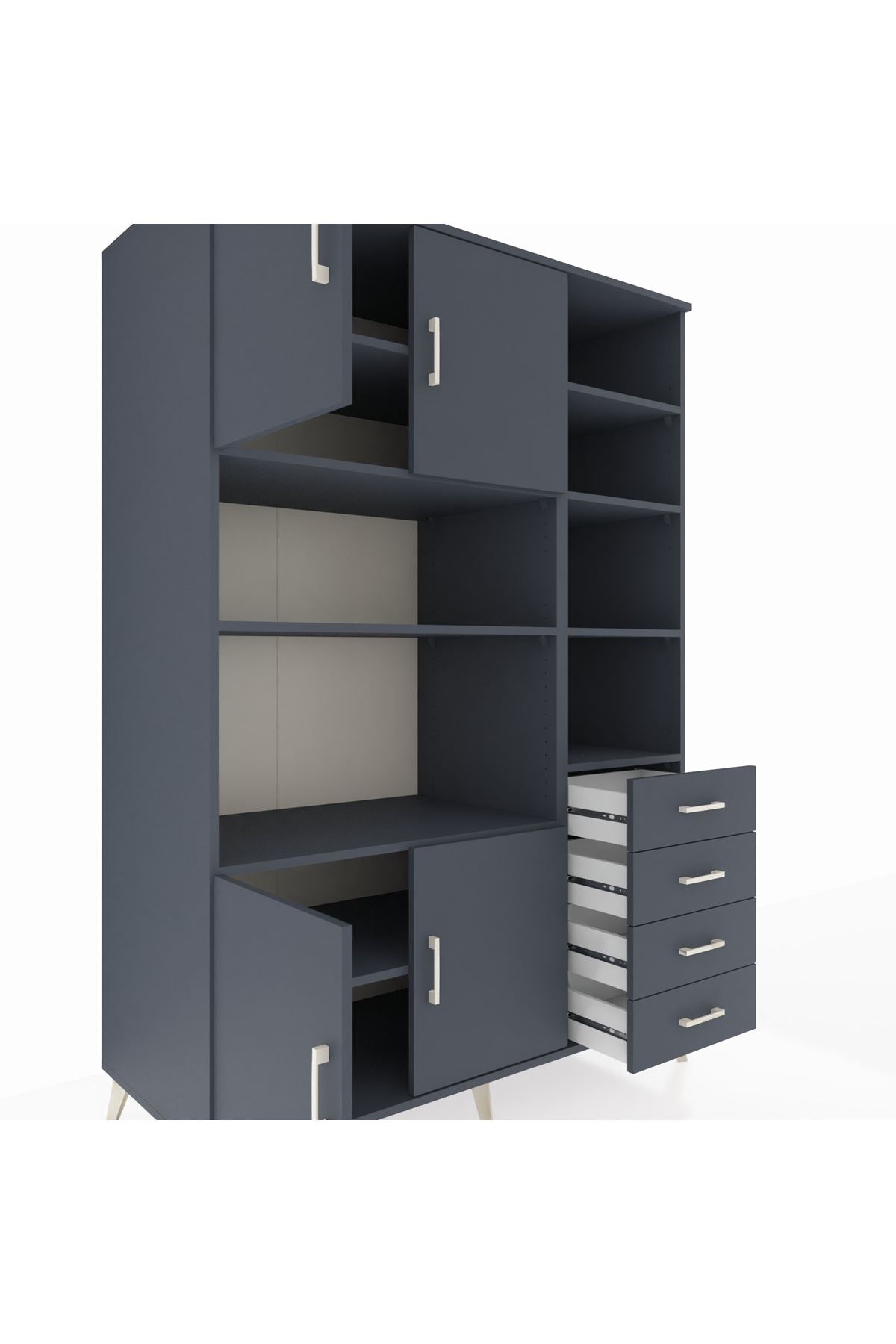 Kronos Dolap 9 Raflı 4 Çekmeceli 4 Kapaklı 132x59x195 Antrasit-Antrasit/Antrasit