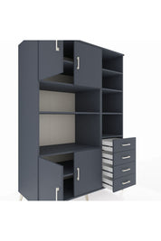 Kronos Dolap 9 Raflı 4 Çekmeceli 4 Kapaklı 132x59x195 Antrasit-Antrasit/Antrasit