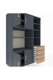 Kronos Dolap 9 Raflı 4 Çekmeceli 4 Kapaklı 132x59x195 Antrasit-Antrasit/Çam