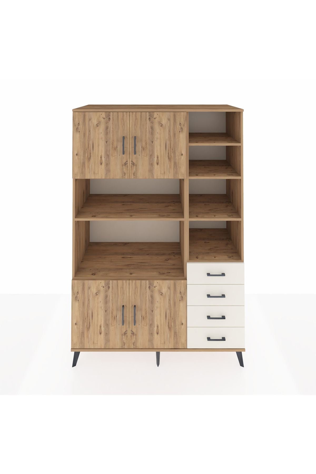 Kronos Dolap 9 Raflı 4 Çekmeceli 4 Kapaklı 132x59x195 Çam-Çam/Aytaşı
