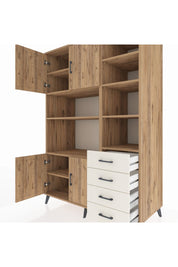 Kronos Dolap 9 Raflı 4 Çekmeceli 4 Kapaklı 132x59x195 Çam-Çam/Aytaşı