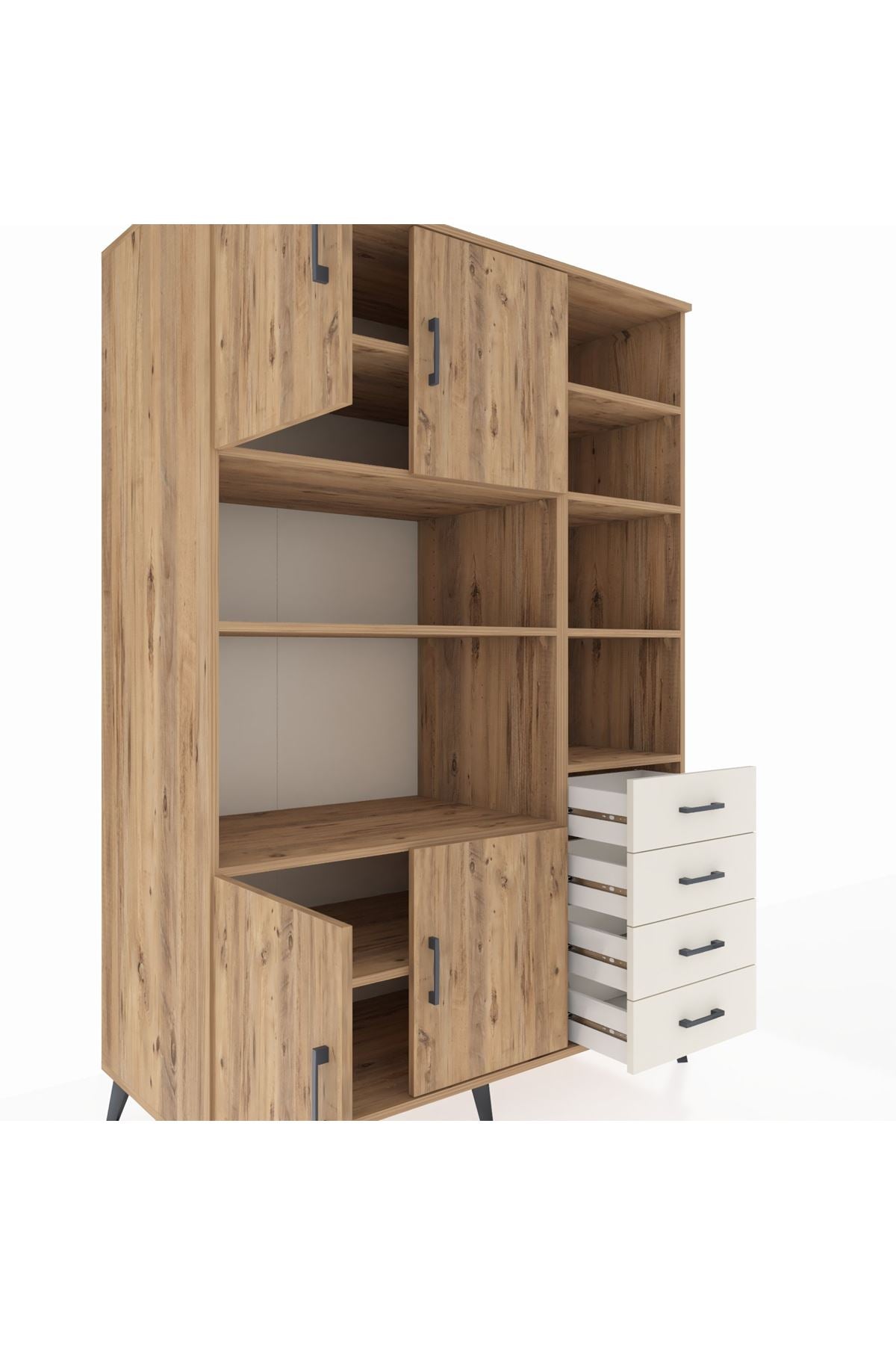 Kronos Dolap 9 Raflı 4 Çekmeceli 4 Kapaklı 132x59x195 Çam-Çam/Aytaşı