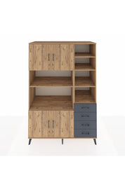 Kronos Dolap 9 Raflı 4 Çekmeceli 4 Kapaklı 132x59x195 Çam-Çam/Antrasit