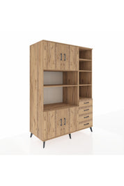 Kronos Dolap 9 Raflı 4 Çekmeceli 4 Kapaklı 132x59x195 Çam-Çam/Çam