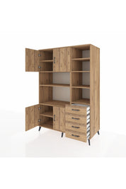 Kronos Dolap 9 Raflı 4 Çekmeceli 4 Kapaklı 132x59x195 Çam-Çam/Çam