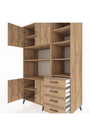Kronos Dolap 9 Raflı 4 Çekmeceli 4 Kapaklı 132x59x195 Çam-Çam/Çam