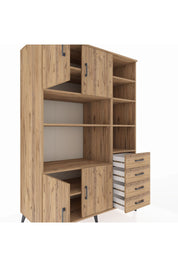 Kronos Dolap 9 Raflı 4 Çekmeceli 4 Kapaklı 132x59x195 Çam-Çam/Çam