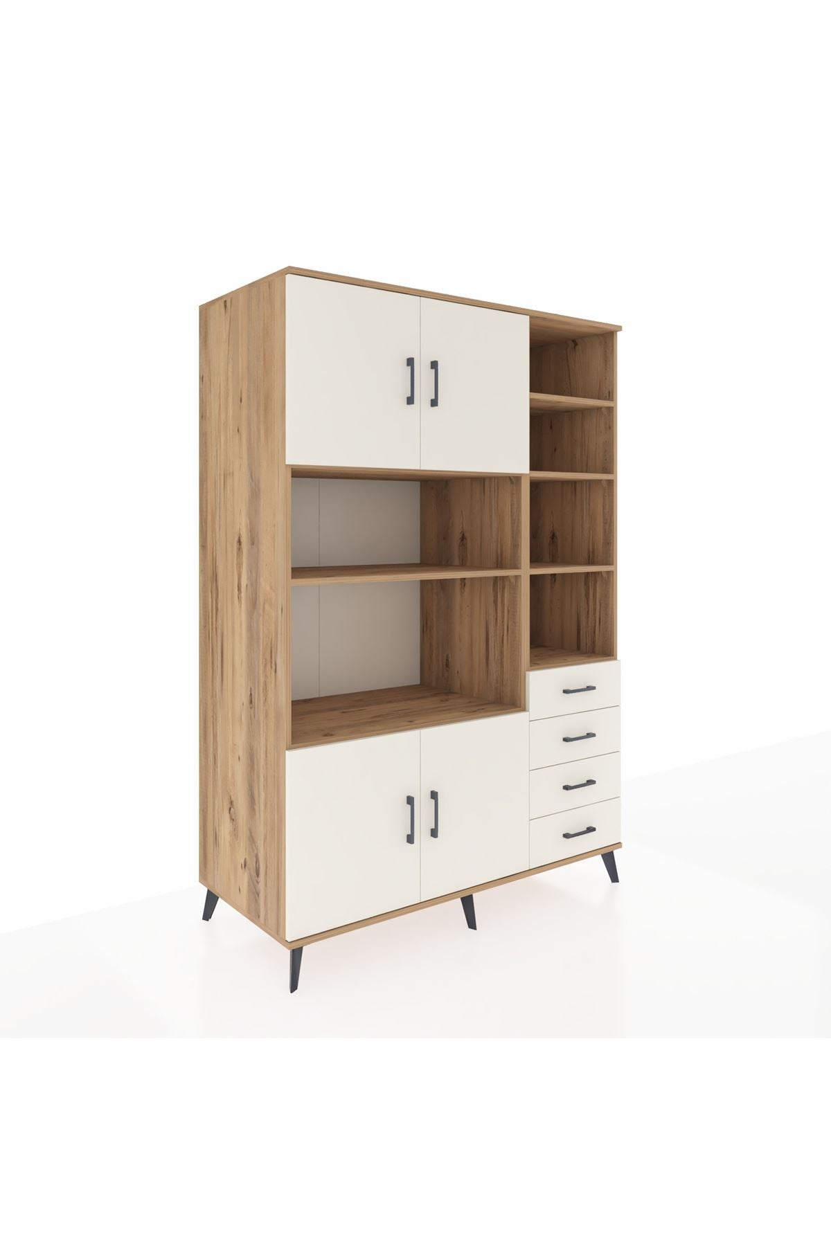 Kronos Dolap 9 Raflı 4 Çekmeceli 4 Kapaklı 132x59x195 Çam-Aytaşı/Aytaşı