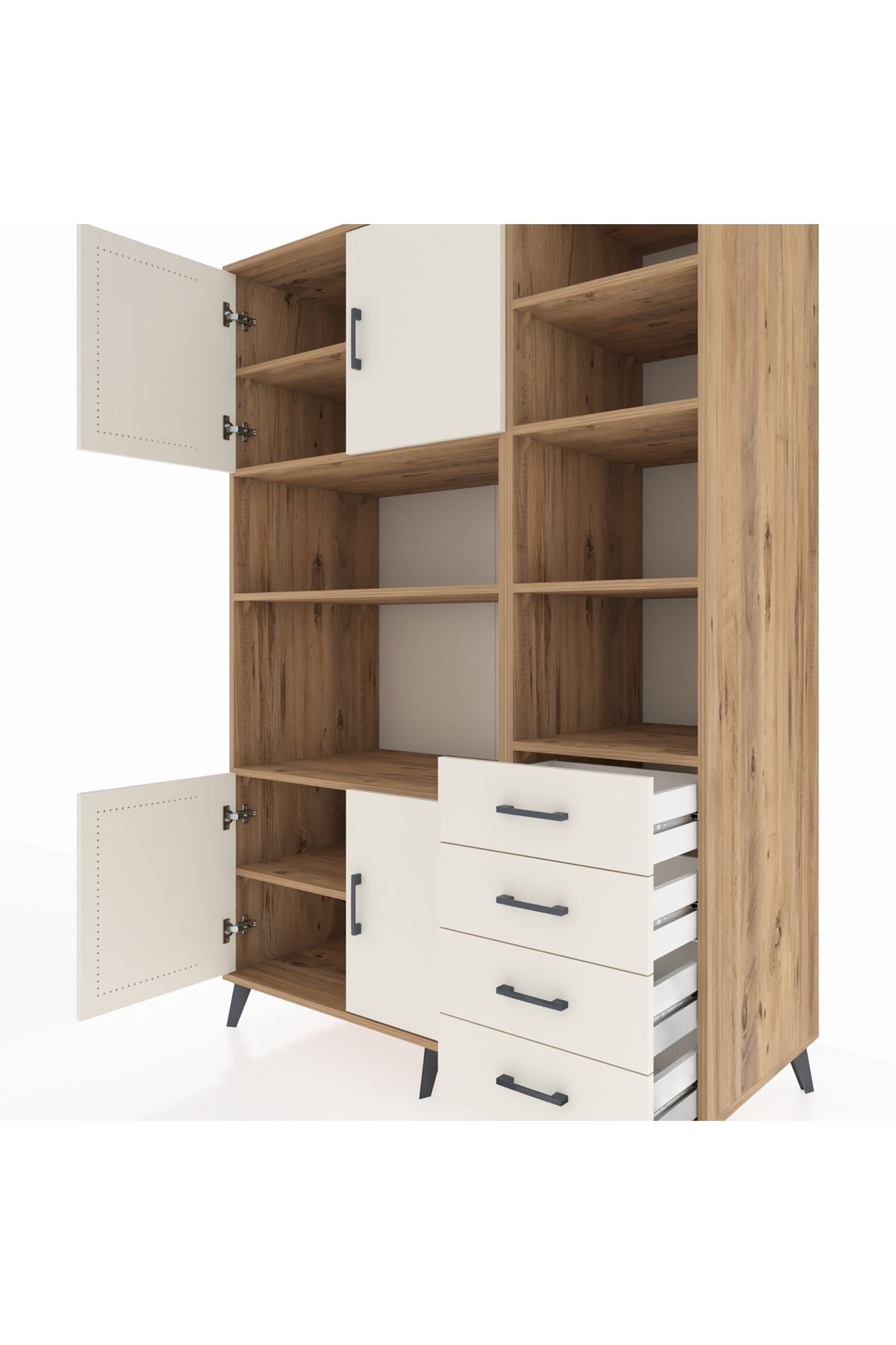 Kronos Dolap 9 Raflı 4 Çekmeceli 4 Kapaklı 132x59x195 Çam-Aytaşı/Aytaşı