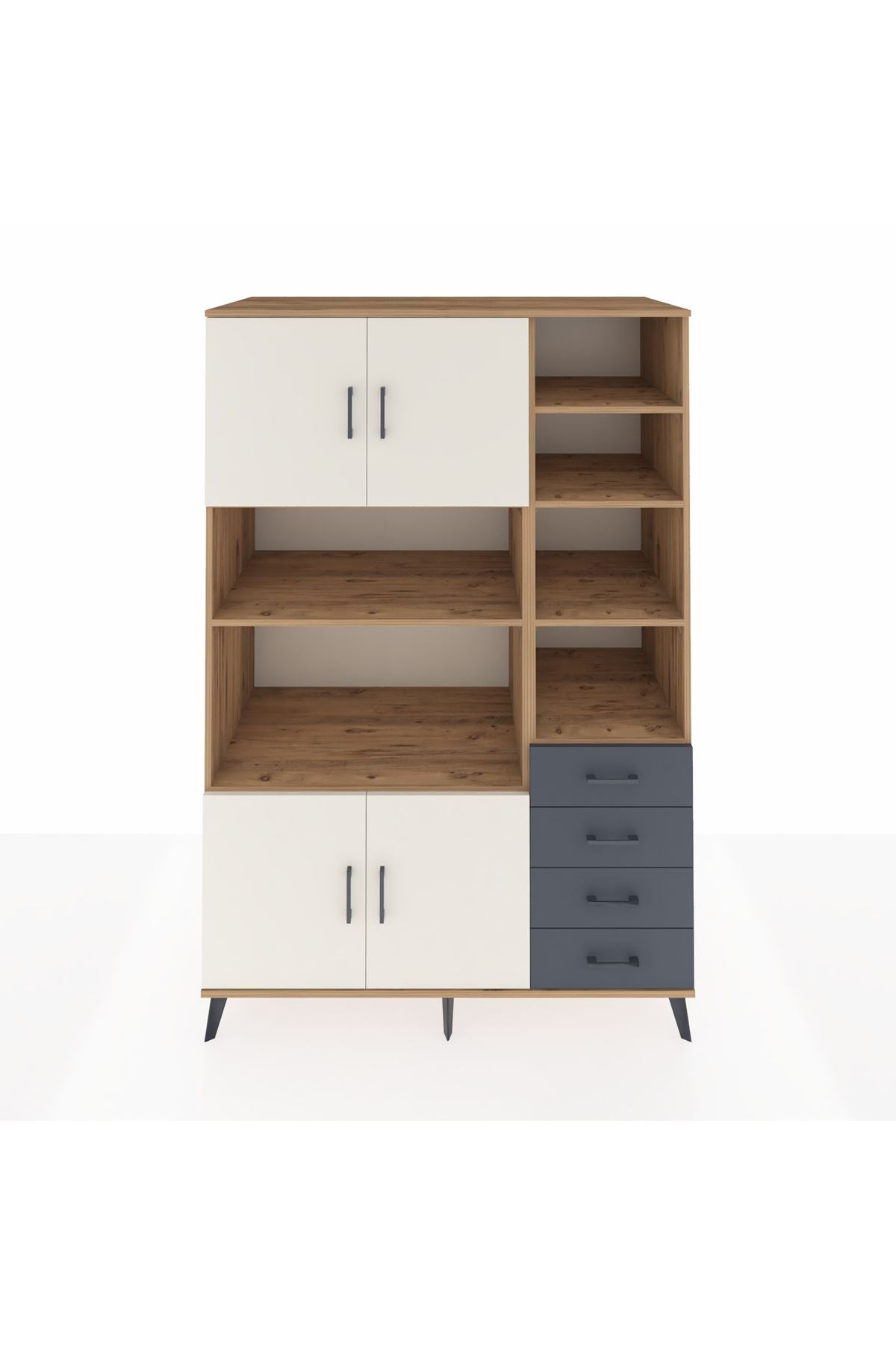 Kronos Dolap 9 Raflı 4 Çekmeceli 4 Kapaklı 132x59x195 Çam-Aytaşı/Antrasit