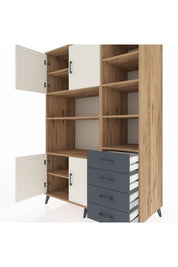 Kronos Dolap 9 Raflı 4 Çekmeceli 4 Kapaklı 132x59x195 Çam-Aytaşı/Antrasit