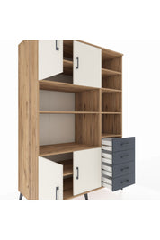 Kronos Dolap 9 Raflı 4 Çekmeceli 4 Kapaklı 132x59x195 Çam-Aytaşı/Antrasit