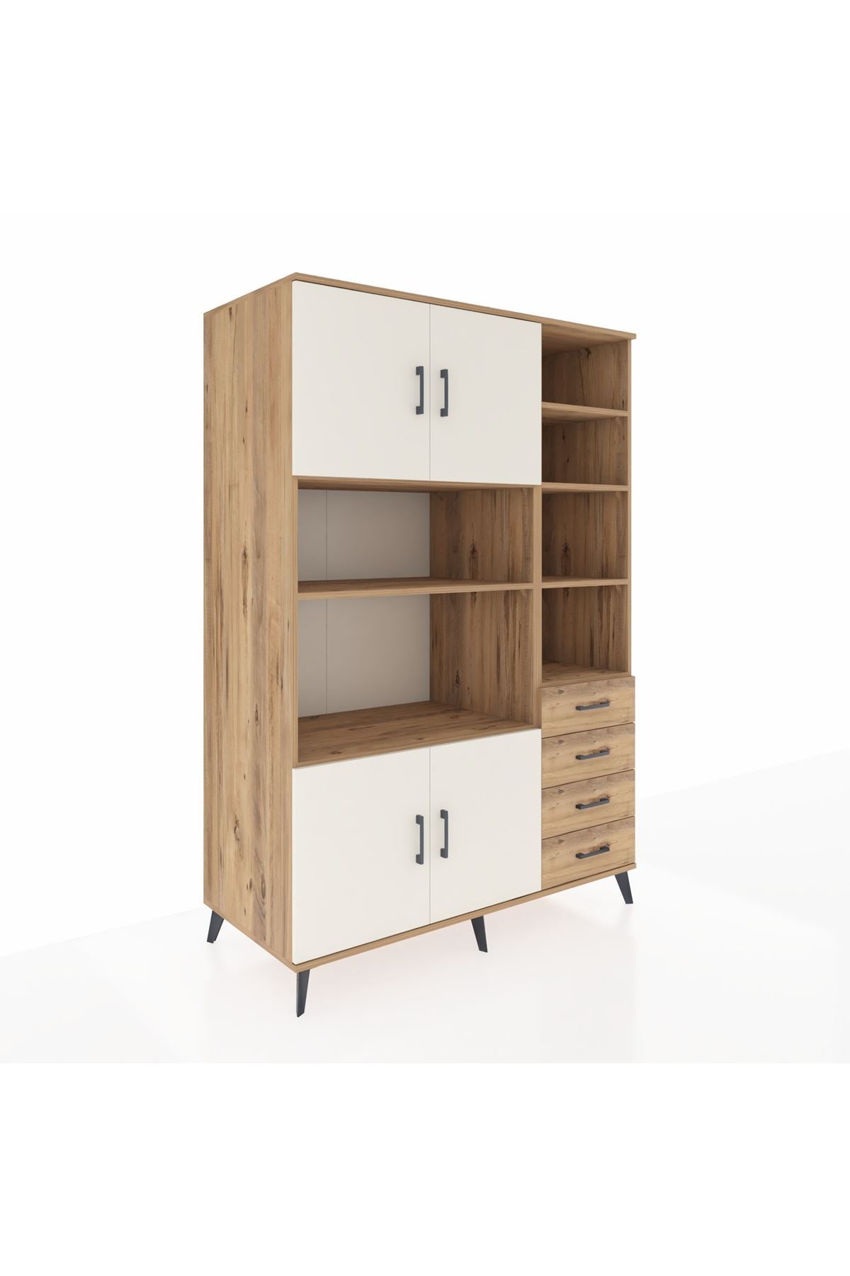 Kronos Dolap 9 Raflı 4 Çekmeceli 4 Kapaklı 132x59x195 Çam-Aytaşı/Çam