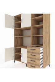 Kronos Dolap 9 Raflı 4 Çekmeceli 4 Kapaklı 132x59x195 Çam-Aytaşı/Çam