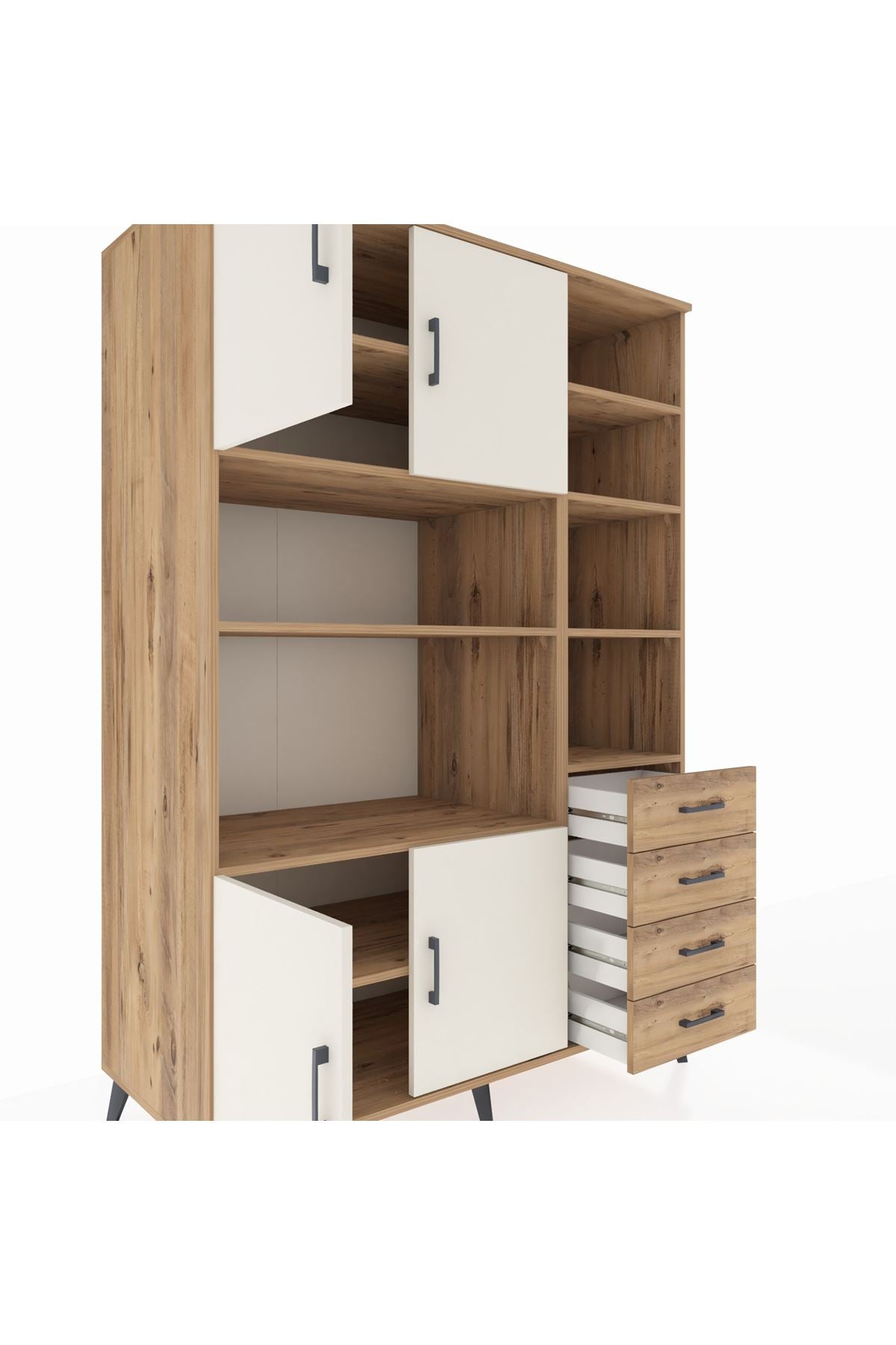 Kronos Dolap 9 Raflı 4 Çekmeceli 4 Kapaklı 132x59x195 Çam-Aytaşı/Çam