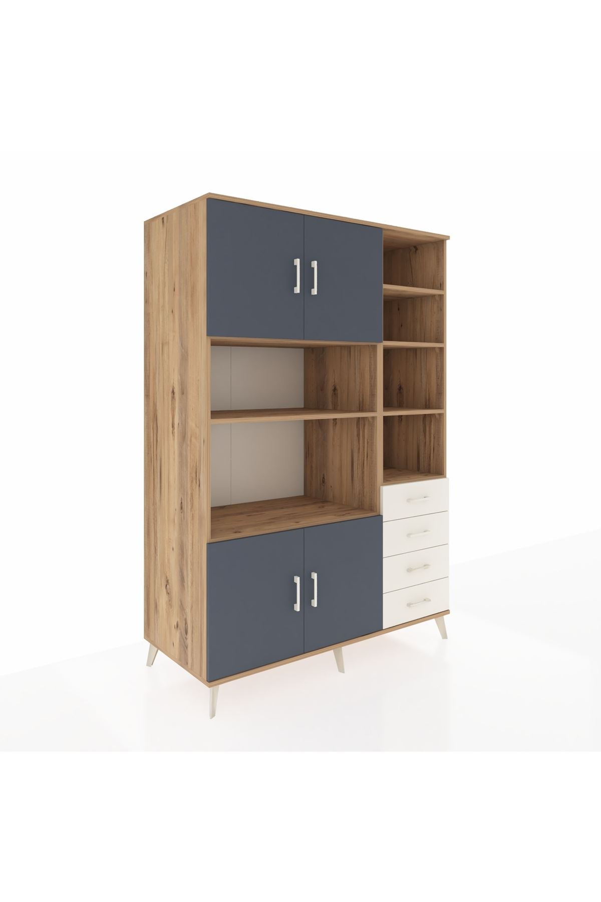 Kronos Dolap 9 Raflı 4 Çekmeceli 4 Kapaklı 132x59x195 Çam-Antrasit/Aytaşı