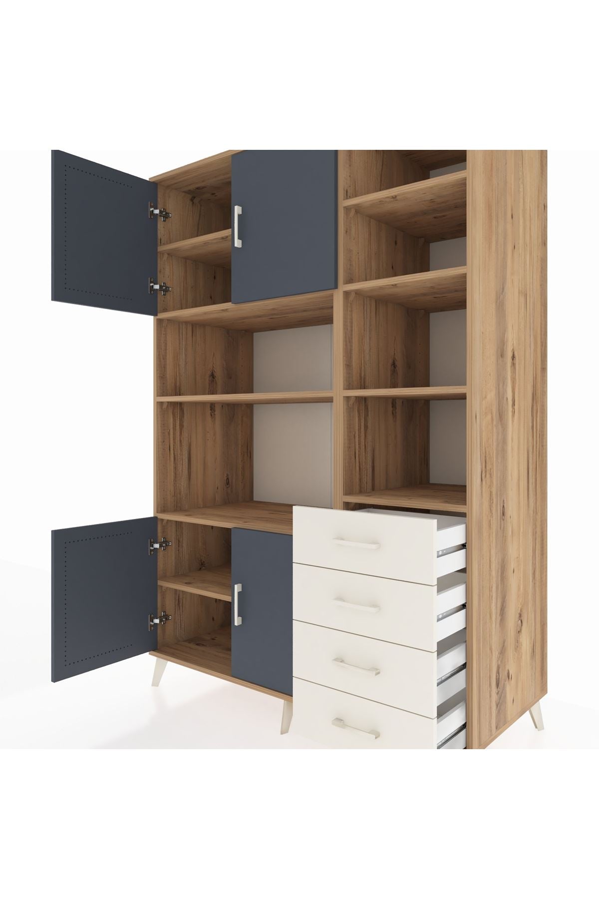 Kronos Dolap 9 Raflı 4 Çekmeceli 4 Kapaklı 132x59x195 Çam-Antrasit/Aytaşı