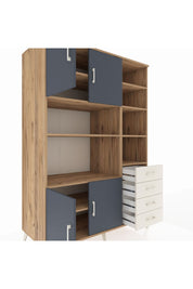 Kronos Dolap 9 Raflı 4 Çekmeceli 4 Kapaklı 132x59x195 Çam-Antrasit/Aytaşı