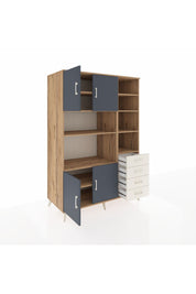 Kronos Dolap 9 Raflı 4 Çekmeceli 4 Kapaklı 132x59x195 Çam-Antrasit/Aytaşı