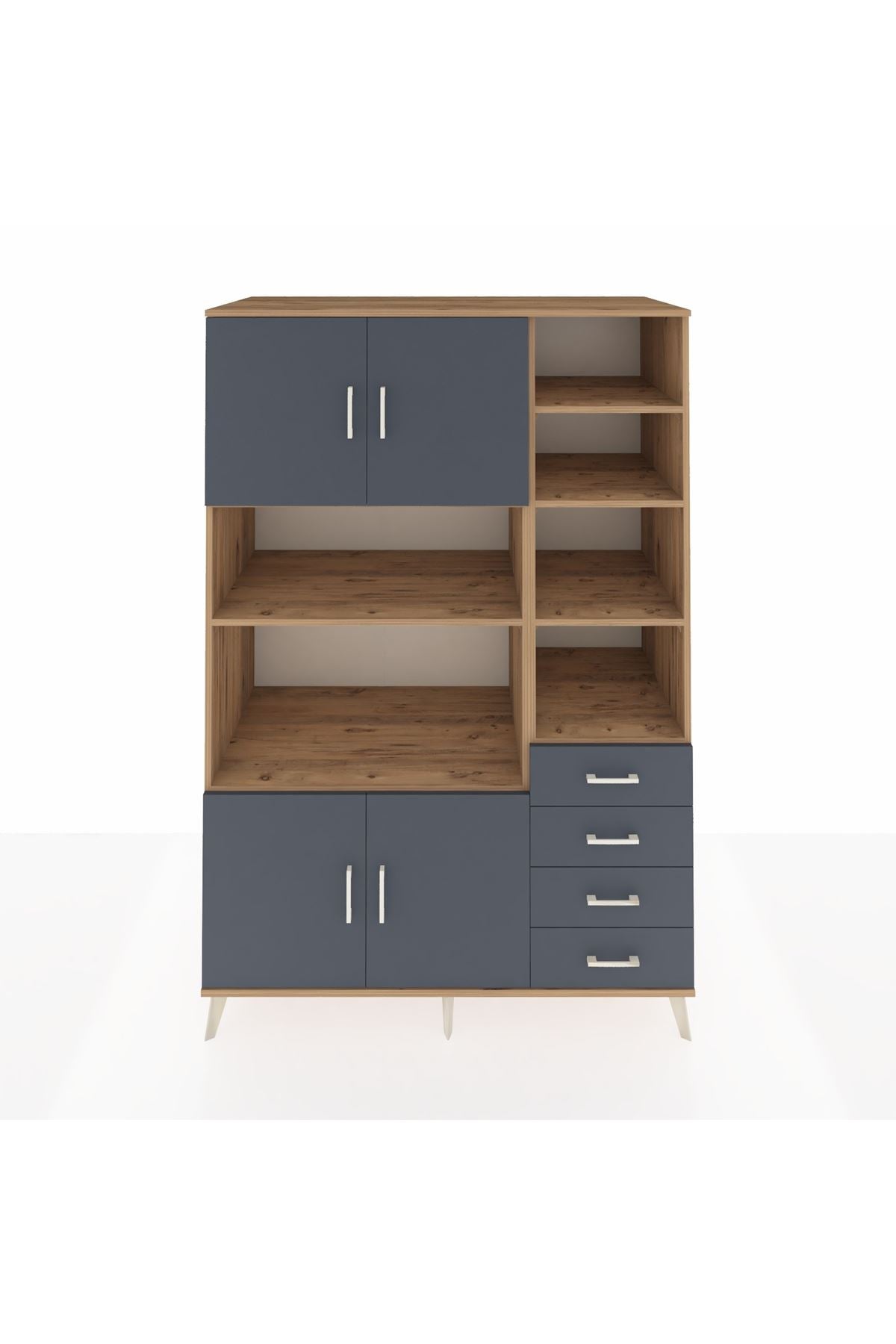 Kronos Dolap 9 Raflı 4 Çekmeceli 4 Kapaklı 132x59x195 Çam-Antrasit/Antrasit