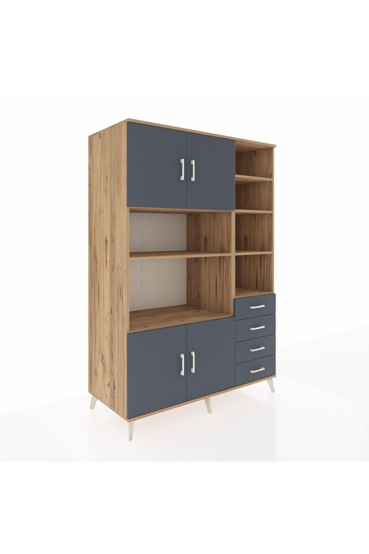 Kronos Dolap 9 Raflı 4 Çekmeceli 4 Kapaklı 132x59x195 Çam-Antrasit/Antrasit