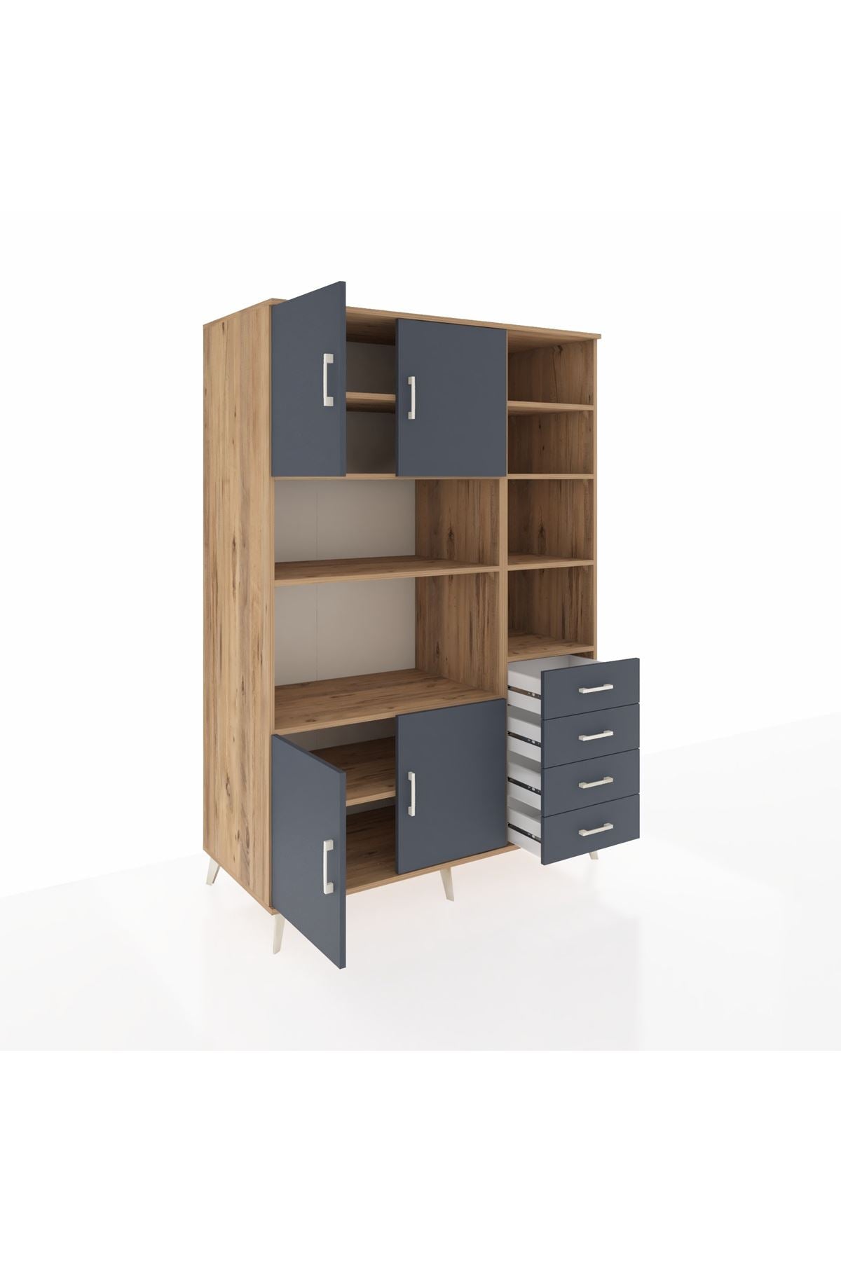 Kronos Dolap 9 Raflı 4 Çekmeceli 4 Kapaklı 132x59x195 Çam-Antrasit/Antrasit