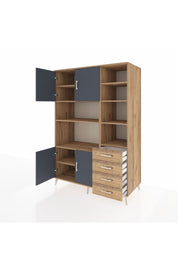 Kronos Dolap 9 Raflı 4 Çekmeceli 4 Kapaklı 132x59x195 Çam-Antrasit/Çam