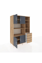 Kronos Dolap 9 Raflı 4 Çekmeceli 4 Kapaklı 132x59x195 Çam-Antrasit/Çam