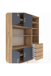 Kronos Dolap 9 Raflı 4 Çekmeceli 4 Kapaklı 132x59x195 Çam-Antrasit/Çam