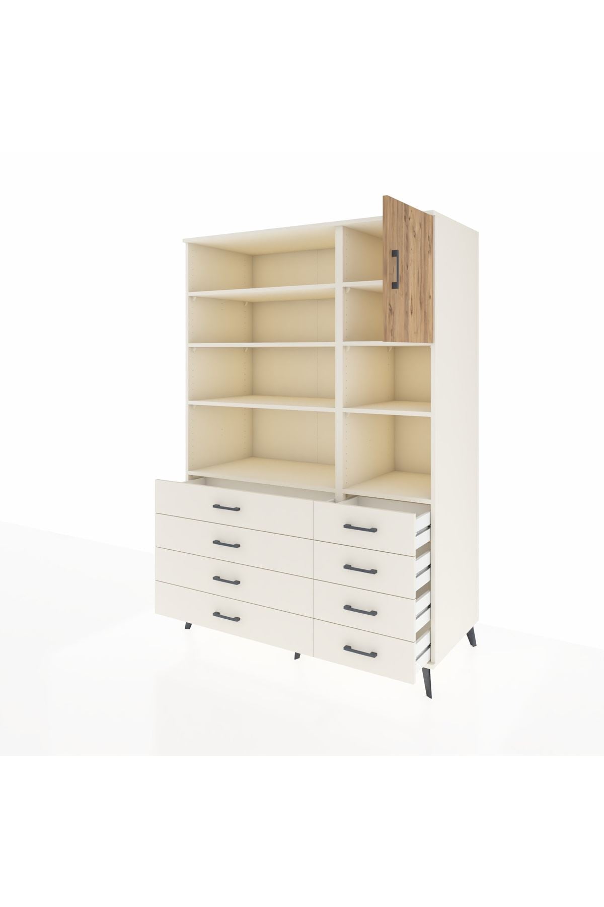 Kronos Dolap 8 Raflı 8 Çekmeceli Tek Kapaklı 132x59x195 Aytaşı-Çam/Aytaşı