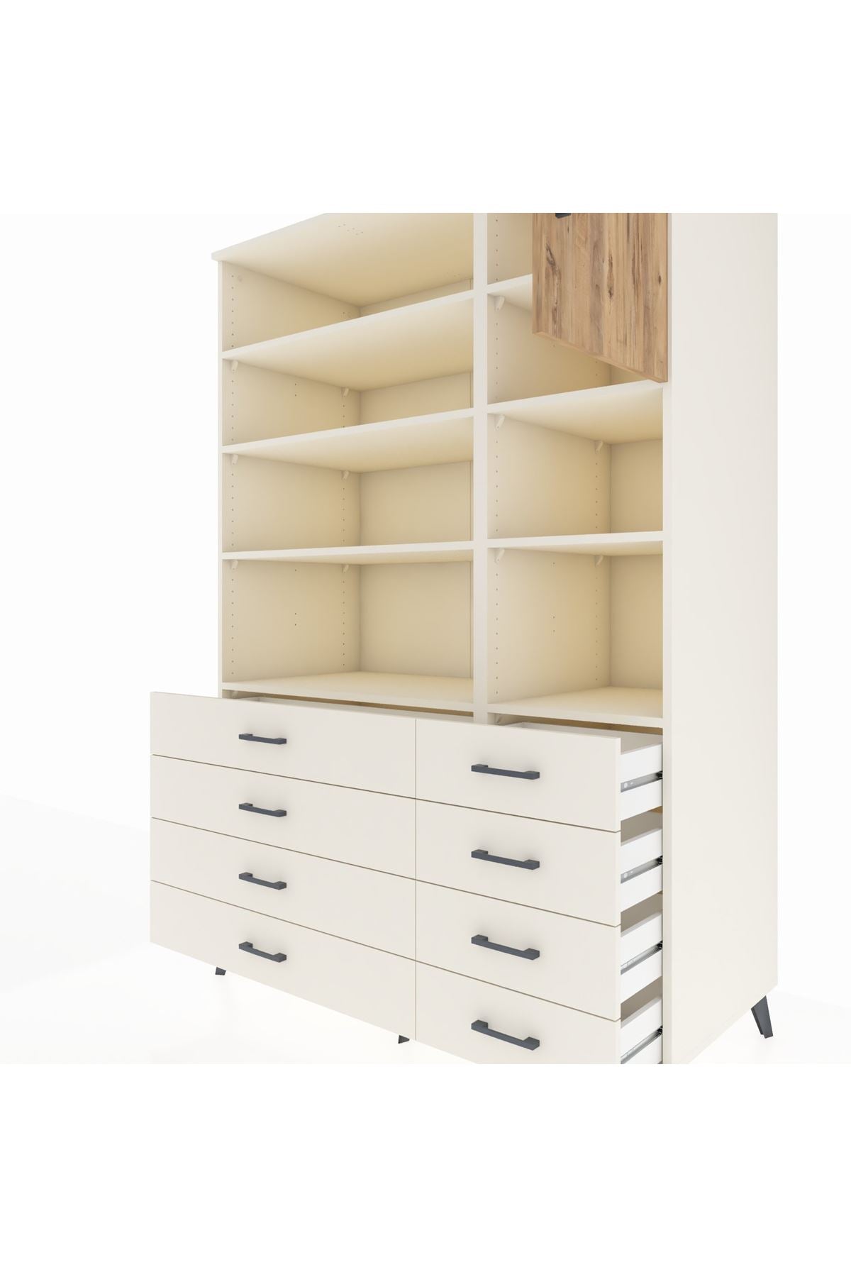 Kronos Dolap 8 Raflı 8 Çekmeceli Tek Kapaklı 132x59x195 Aytaşı-Çam/Aytaşı