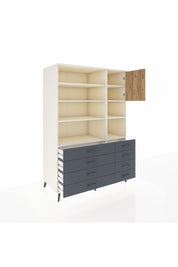 Kronos Dolap 8 Raflı 8 Çekmeceli Tek Kapaklı 132x59x195 Aytaşı-Çam/Antrasit