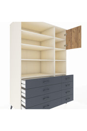 Kronos Dolap 8 Raflı 8 Çekmeceli Tek Kapaklı 132x59x195 Aytaşı-Çam/Antrasit