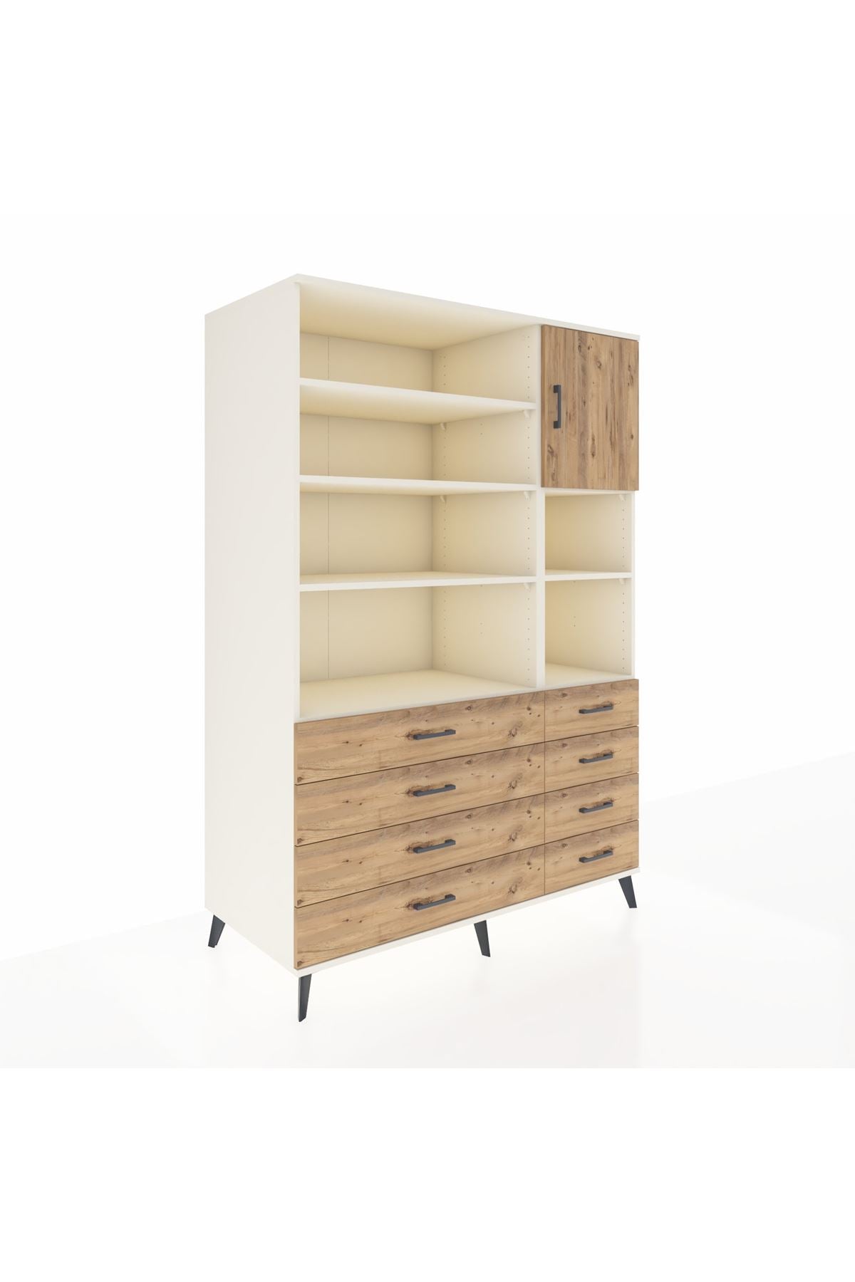 Kronos Dolap 8 Raflı 8 Çekmeceli Tek Kapaklı 132x59x195 Aytaşı-Çam/Çam