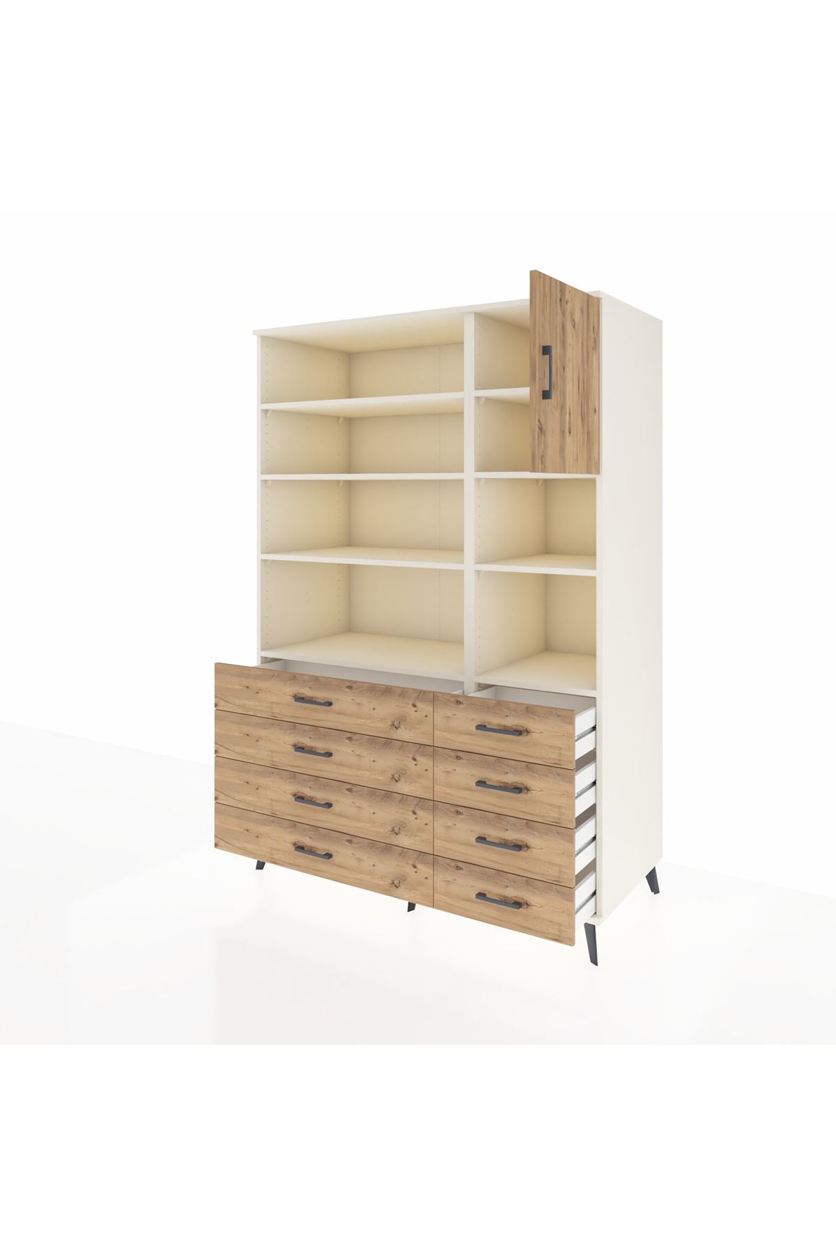 Kronos Dolap 8 Raflı 8 Çekmeceli Tek Kapaklı 132x59x195 Aytaşı-Çam/Çam