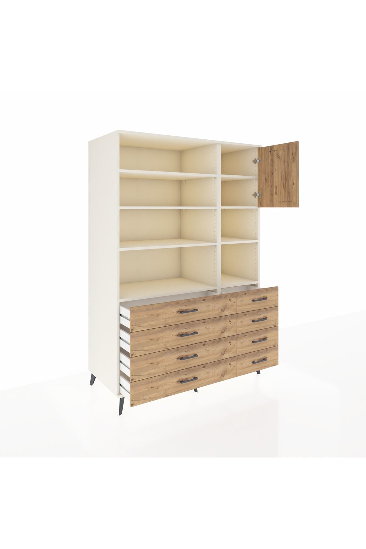 Kronos Dolap 8 Raflı 8 Çekmeceli Tek Kapaklı 132x59x195 Aytaşı-Çam/Çam