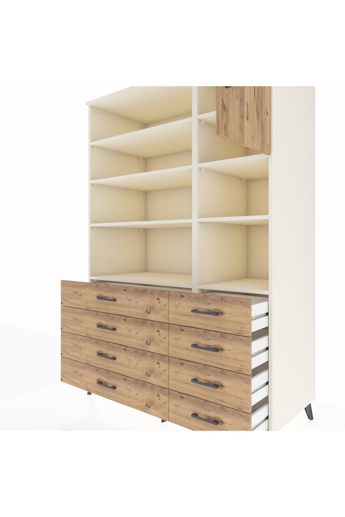 Kronos Dolap 8 Raflı 8 Çekmeceli Tek Kapaklı 132x59x195 Aytaşı-Çam/Çam