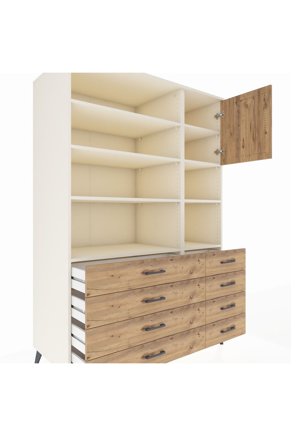 Kronos Dolap 8 Raflı 8 Çekmeceli Tek Kapaklı 132x59x195 Aytaşı-Çam/Çam