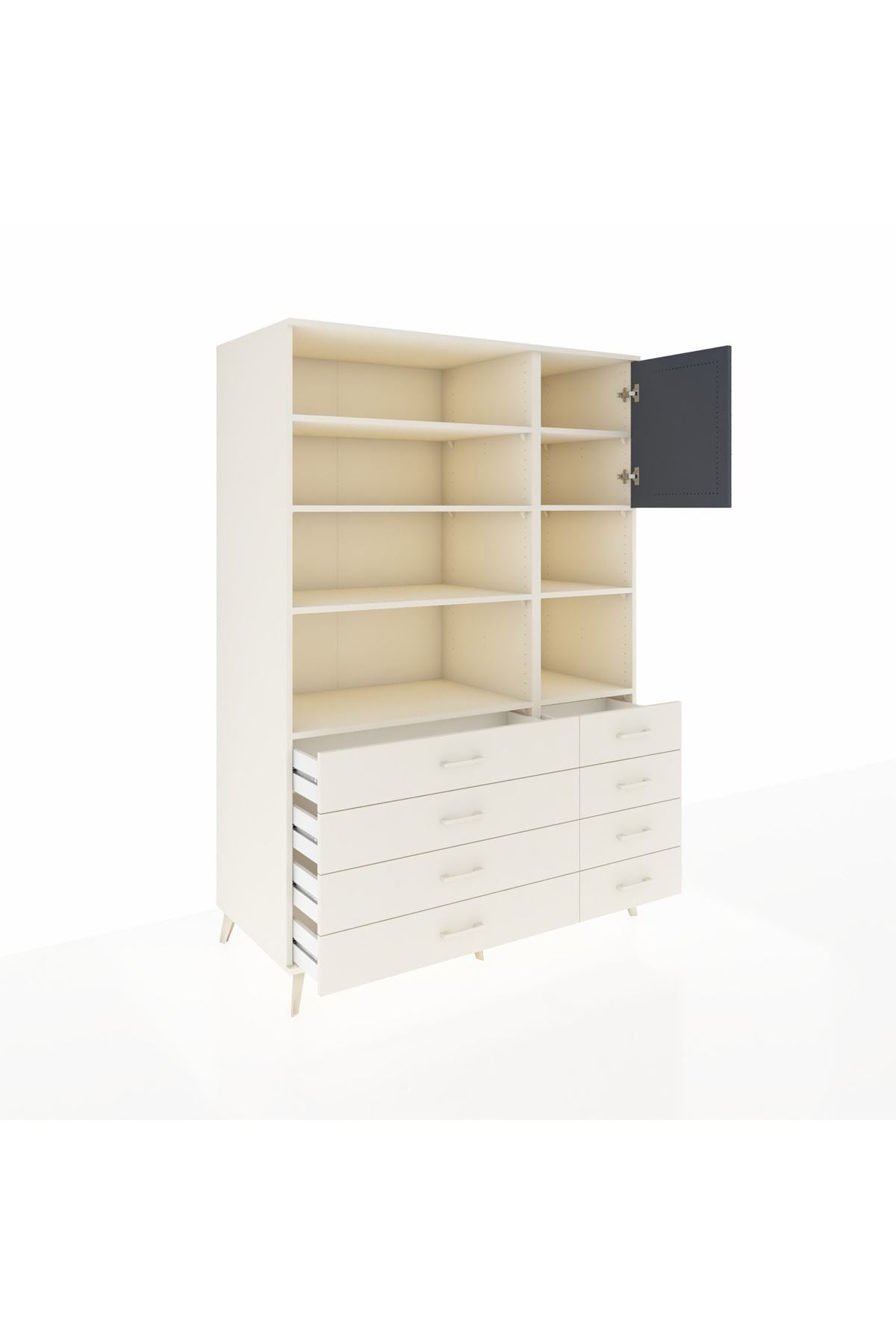 Kronos Dolap 8 Raflı 8 Çekmeceli Tek Kapaklı 132x59x195 Aytaşı-Antrasit/Aytaşı