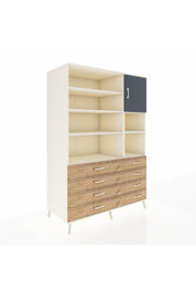 Kronos Dolap 8 Raflı 8 Çekmeceli Tek Kapaklı 132x59x195 Aytaşı-Antrasit/Çam