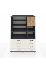Kronos Dolap 8 Raflı 8 Çekmeceli Tek Kapaklı 132x59x195 Antrasit-Çam/Aytaşı