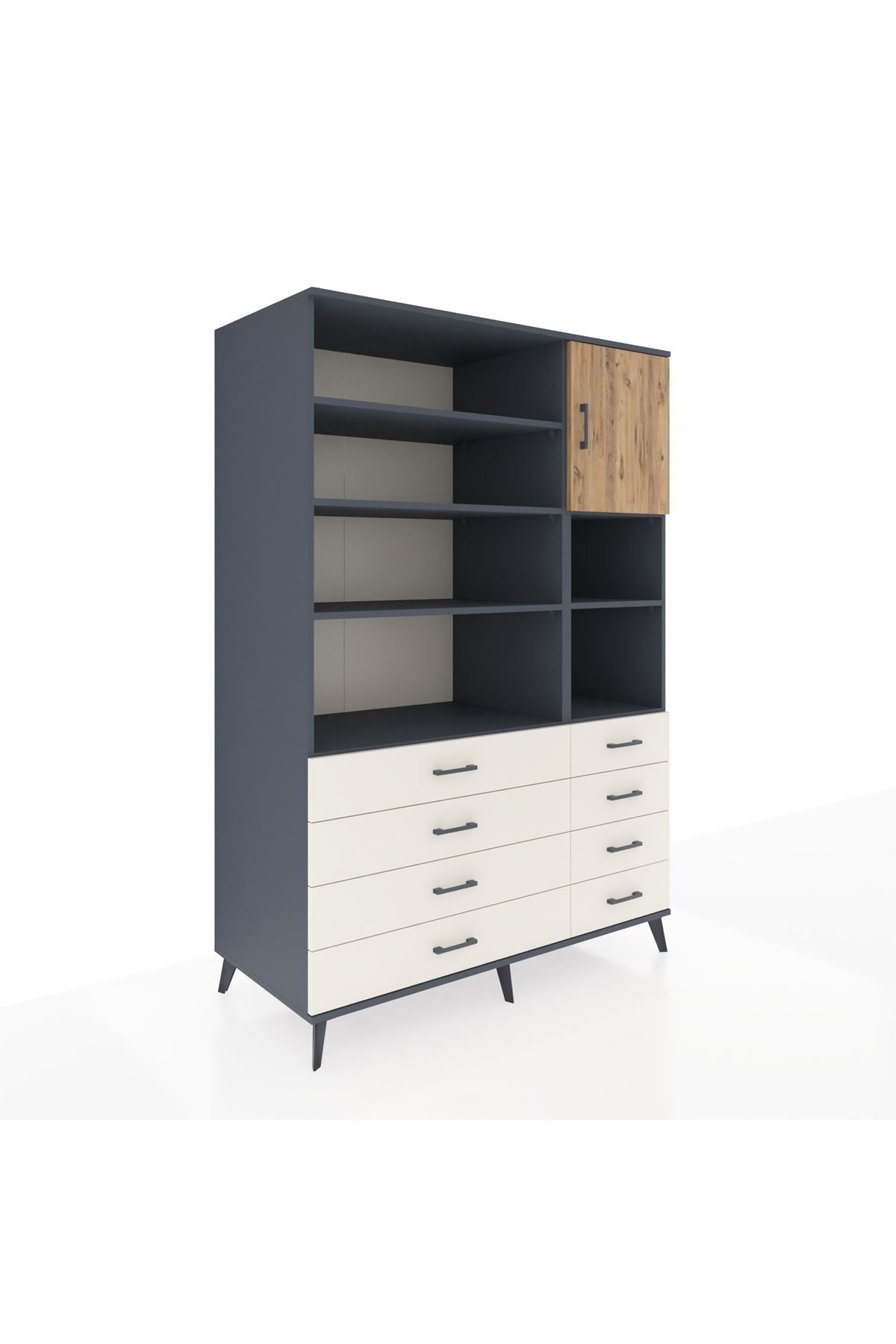 Kronos Dolap 8 Raflı 8 Çekmeceli Tek Kapaklı 132x59x195 Antrasit-Çam/Aytaşı