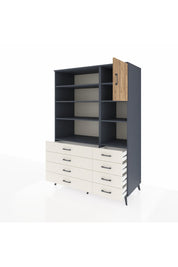Kronos Dolap 8 Raflı 8 Çekmeceli Tek Kapaklı 132x59x195 Antrasit-Çam/Aytaşı