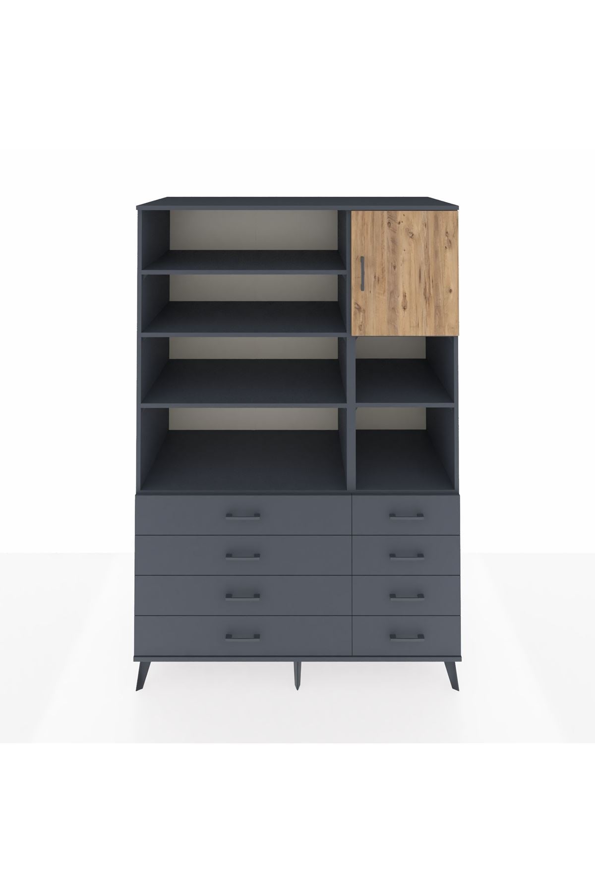 Kronos Dolap 8 Raflı 8 Çekmeceli Tek Kapaklı 132x59x195 Antrasit-Çam/Antrasit