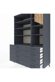 Kronos Dolap 8 Raflı 8 Çekmeceli Tek Kapaklı 132x59x195 Antrasit-Çam/Antrasit
